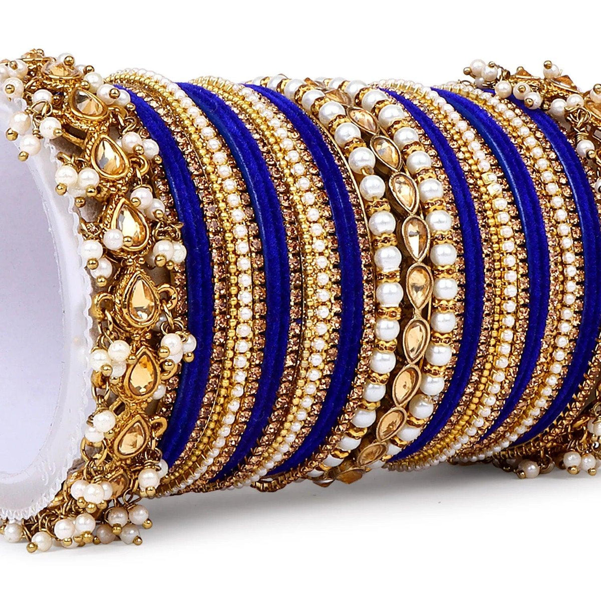 Velvet Bridal Bangles Set With Kundan Pearl Bangles, Indian Pakistani Bridal Bangles With Kundan Velvet Bridal Bangles Lightweight Jewelry