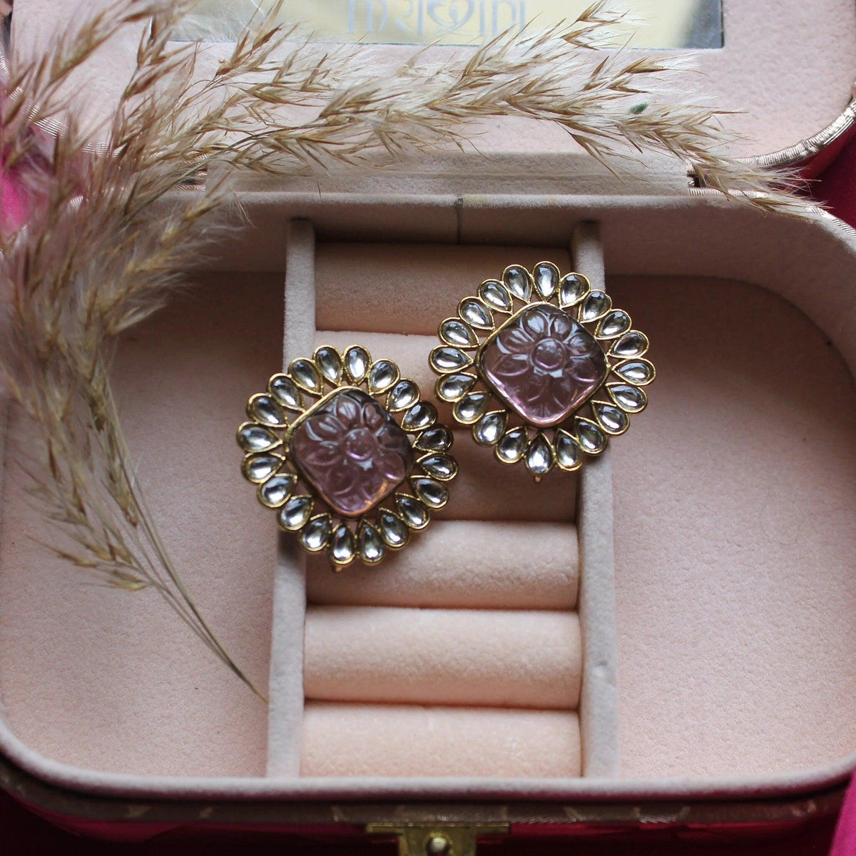 Polki Kundan Stud Earring, For Her | Earrings | Studs | Cubic Zirconia