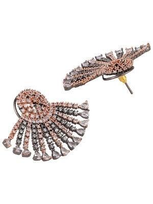 American diamond drop earring, AD and CZ earring, Rhodium plated AD studded oversized earring, Indian Pakistani jewelry, Bollywood