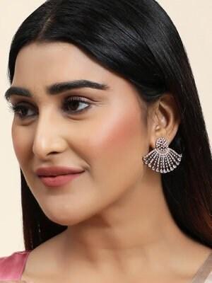 American diamond drop earring, AD and CZ earring, Rhodium plated AD studded oversized earring, Indian Pakistani jewelry, Bollywood