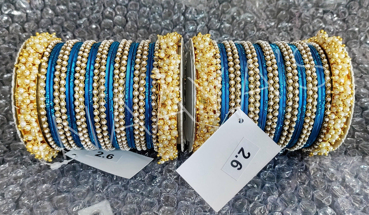 Blue Pearl bangles set with stone work kada, Indian bangles, Wedding jewelry, festive colorful bangles size 2.4/6/8/10