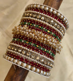 Indian Pearl bangles set with stone work kada, Indian bangles, Wedding jewelry, festive colorful bangles size 2.4/6/8/10 set for 2