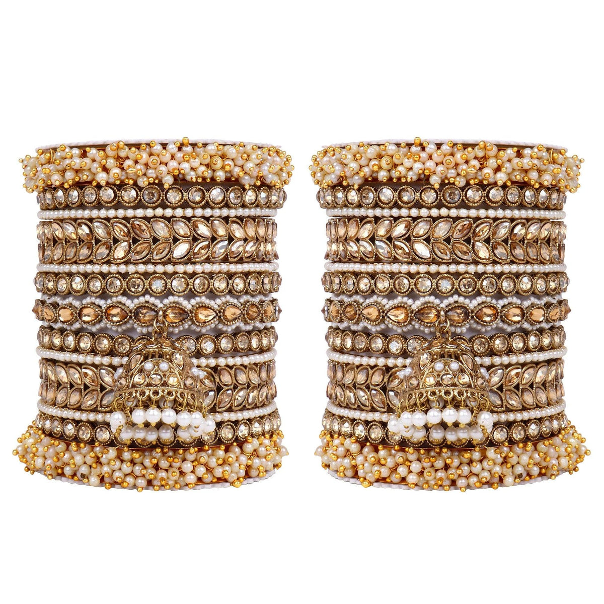 Antique Golden Stone pearl Indian Asian bangles with jhumki, Wedding bangles, Indian jewelry, Bridal bangles, jhumki bangle bracelet