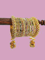 Golden Pink Shade Bridal Jhumki Bangles Set, Wedding Tassel Bangles, Colorful Beautiful Fashion Bangles, Special Festive Occasions, Eid