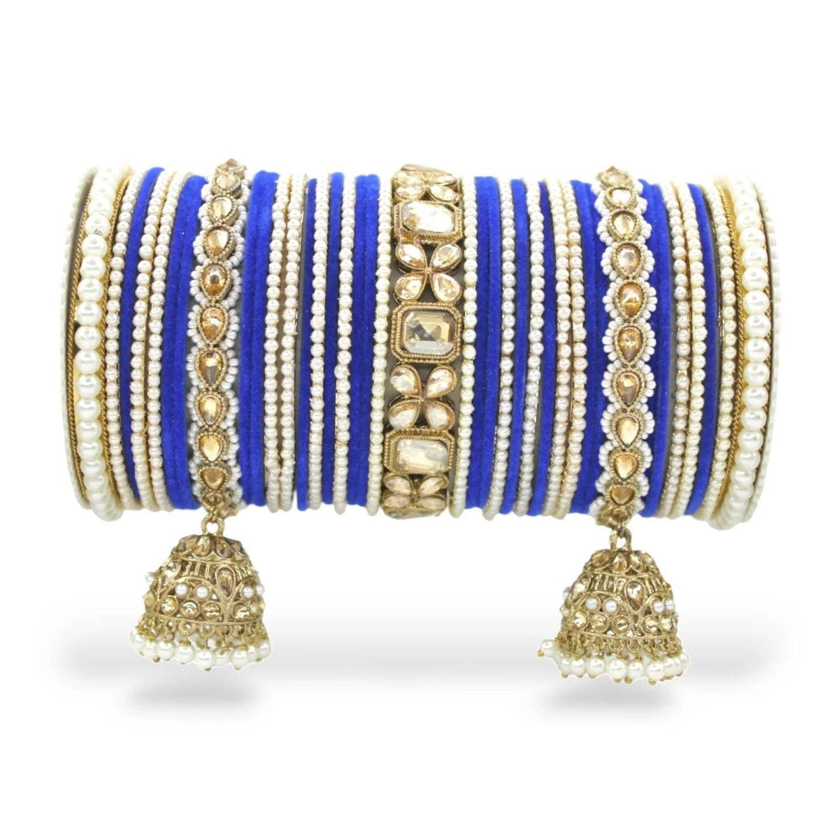 Blue & White Ethnic Alloy Pearl Bangles Set, Bridal | Wedding Bangles| Colorful | Beautiful | Fashion Bangles | Special Occasions | Eid
