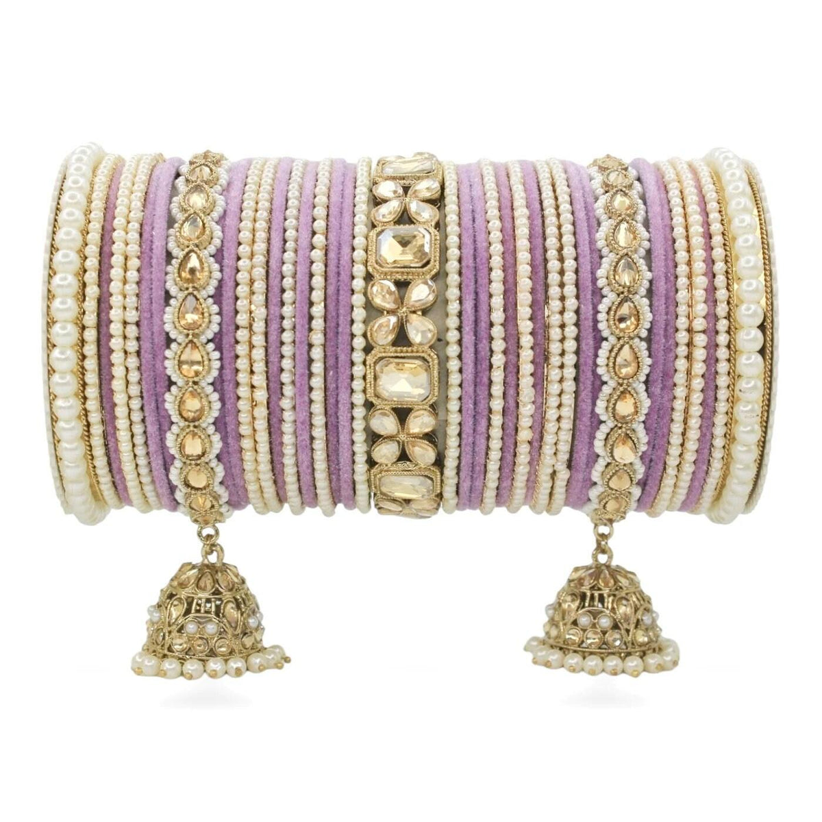 Indian Bangles in Different Colors Pearl Bangles Set with Jhumki Borders, Indian wedding Tassel Bangles Set Woman Jewelry Set