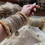 Antique Golden Stone pearl Indian Asian bangles with jhumki, Wedding bangles, Indian jewelry, Bridal bangles, jhumki bangle bracelet