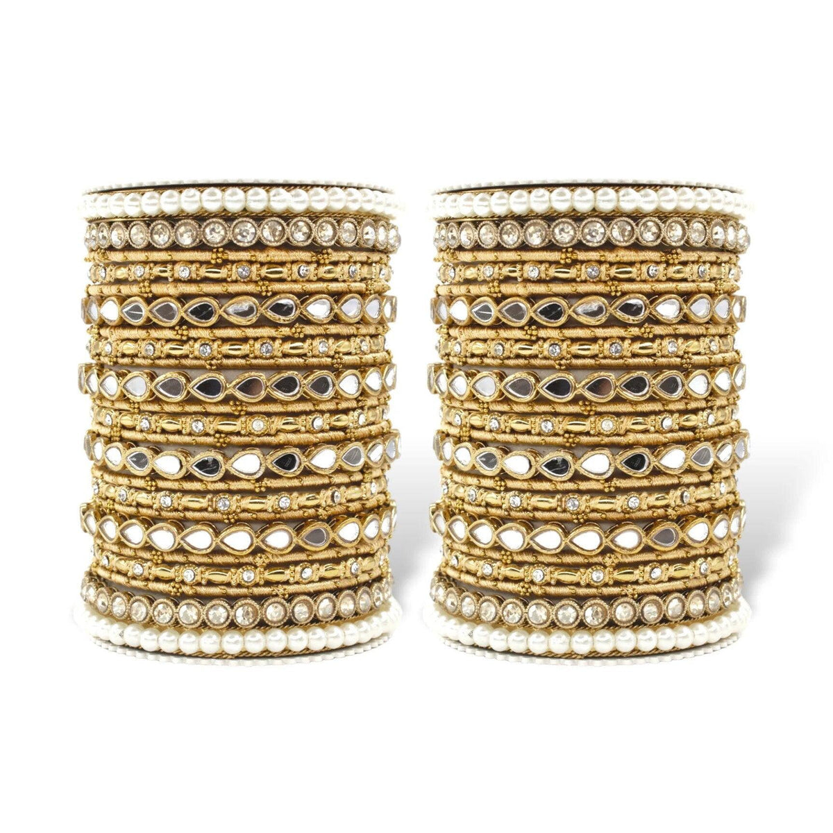 Stone pearl drop mirror bangle wedding Indian asian churiyan bangle set, Mirror kada bangle set, Wedding jewelry, pearl bangles