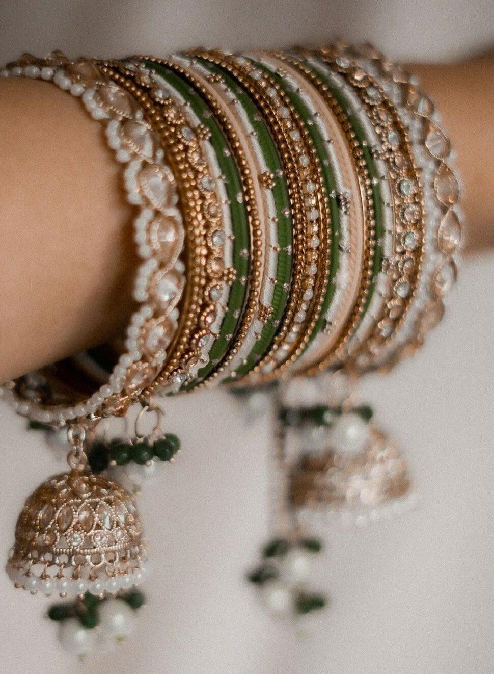 Green & Peach Bridal Bangle Set with Kundan Jhumki, Indian wedding Tassel Bangles Set Woman Jewelry Bangle Set, Wedding Bangles, Jewelry