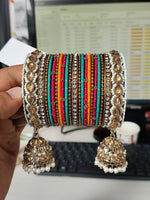 Green & Peach Bridal Bangle Set with Kundan Jhumki, Indian wedding Tassel Bangles Set Woman Jewelry Bangle Set, Wedding Bangles, Jewelry