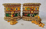 Rajwadi Latkan Peacock Kundan Chuda, Punjabi Chuda, Latkan Chuda, Pakistani Wedding Kundan Work Chura, Rajwadi Hand Painted Kangan Kada