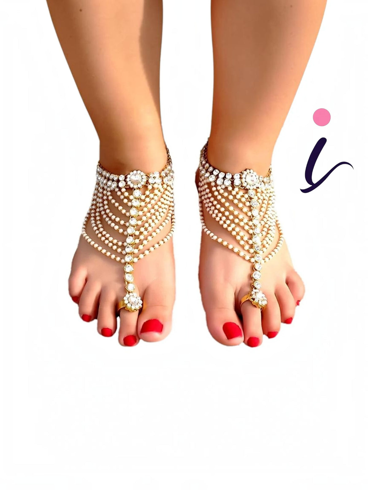 Antique Gold Plated Kundan Pearl Stone Payal Anklet for Women | Traditional Indian Bridal Foot Jewellery