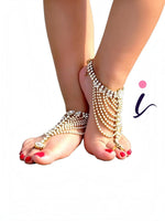 Antique Gold Plated Kundan Pearl Stone Payal Anklet for Women | Traditional Indian Bridal Foot Jewellery