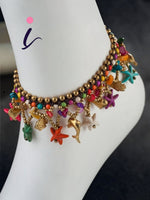 Bohemian Starfish Charms Beaded Bracelet Cum Anklet Pair for Women | Beach Shell Boho Foot & Hand Jewellery