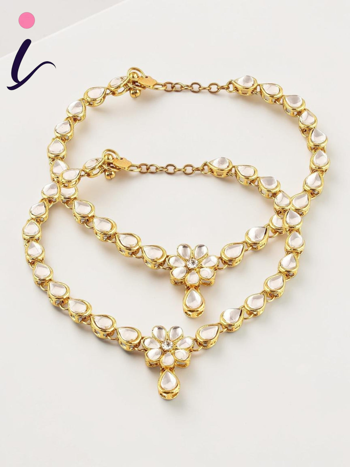 Gold Antique Kundan Payal Anklet, Indian anklets
