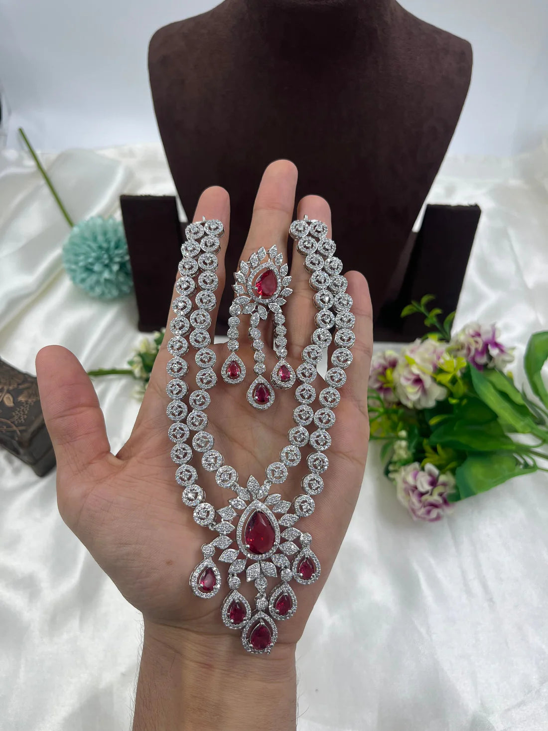 Floral Drop Necklace Set with Matching Earrings | Kundan Polki Indian Jewellery Necklace Set