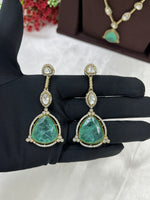 Maharani Mint Victorian Layered Necklace Set | Indian Jewellery | Matching Earrings | Premium Victorian AD Stone Indian Necklace Set for Women