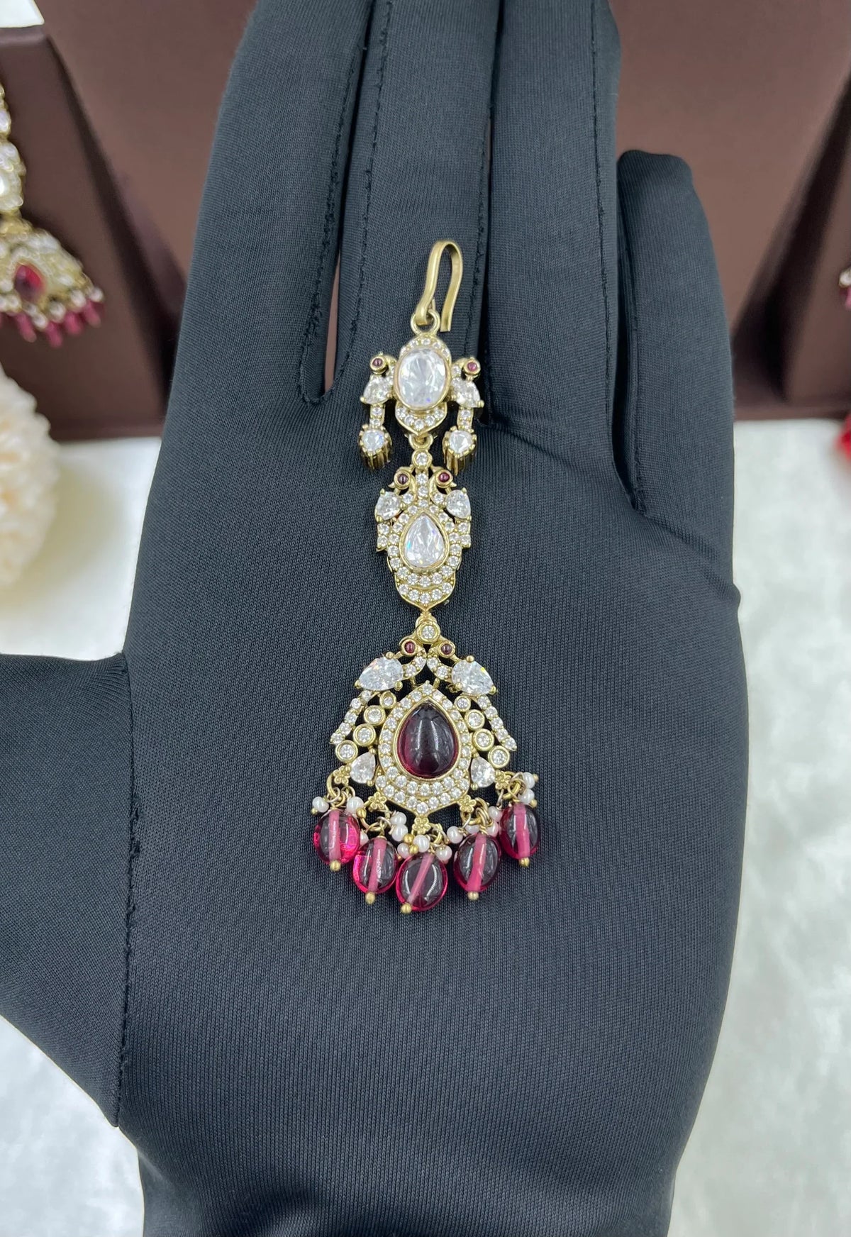 Antique Premium Moissanite Kundan Necklace Set with Earrings & Maang Tikka – Bridal & Party Jewelry