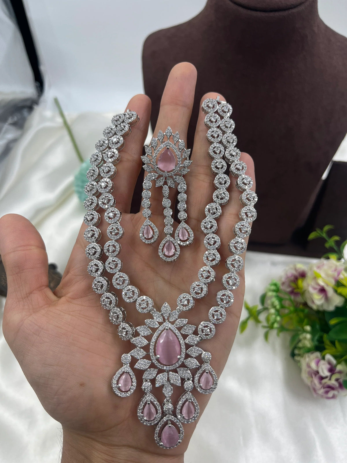 Floral Drop Necklace Set with Matching Earrings | Kundan Polki Indian Jewellery Necklace Set