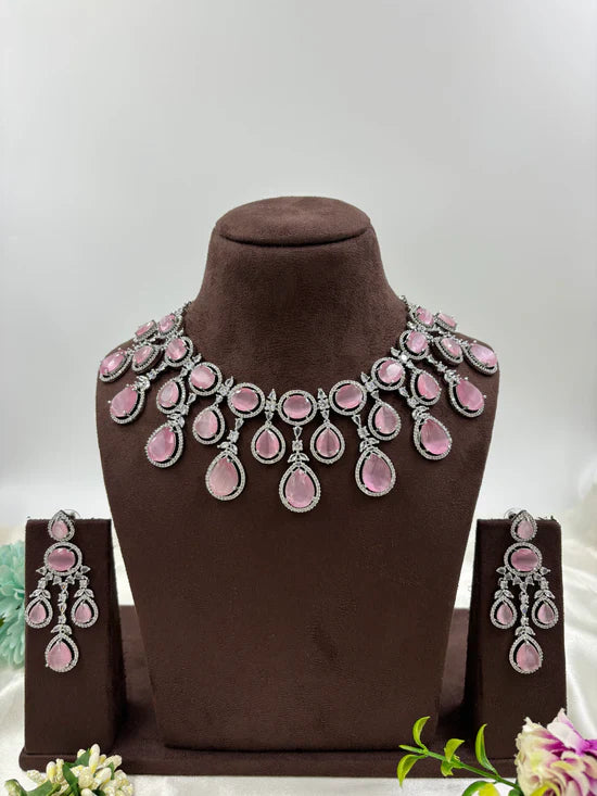 American Diamond Premium Necklace Set with Earrings – Bridal & Party Jewelry