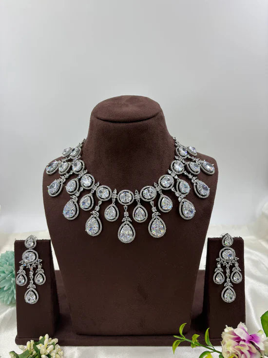 American Diamond Premium Necklace Set with Earrings – Bridal & Party Jewelry
