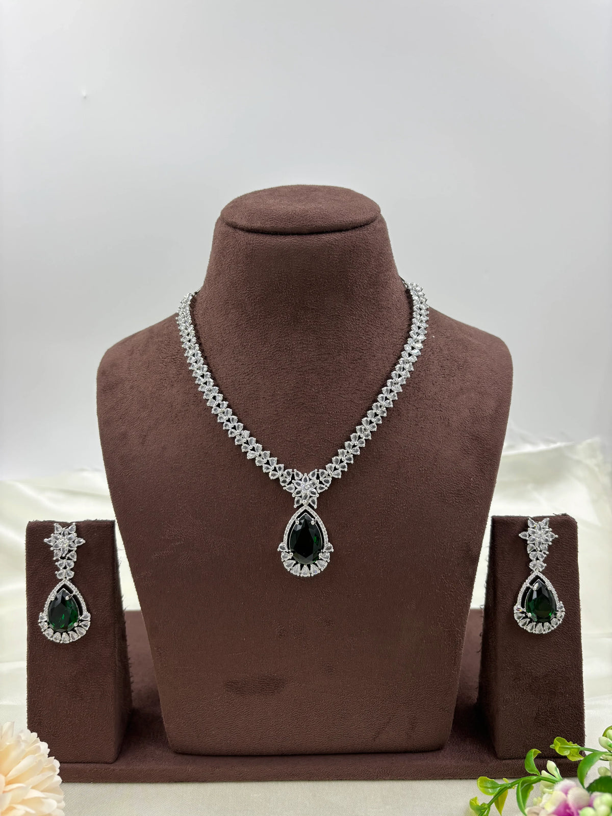Premium Drop American Diamond Necklace Set with Earrings – Bridal & Party Wear