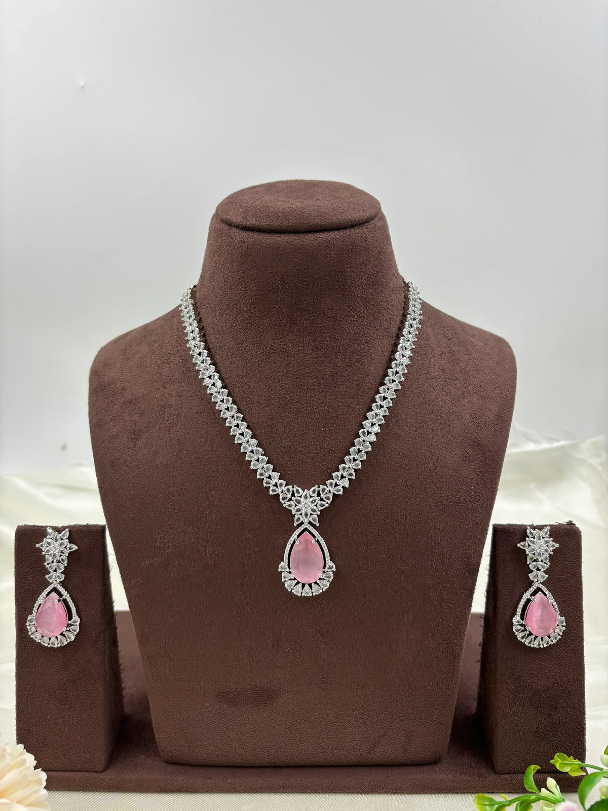 Premium Drop American Diamond Necklace Set with Earrings – Bridal & Party Wear