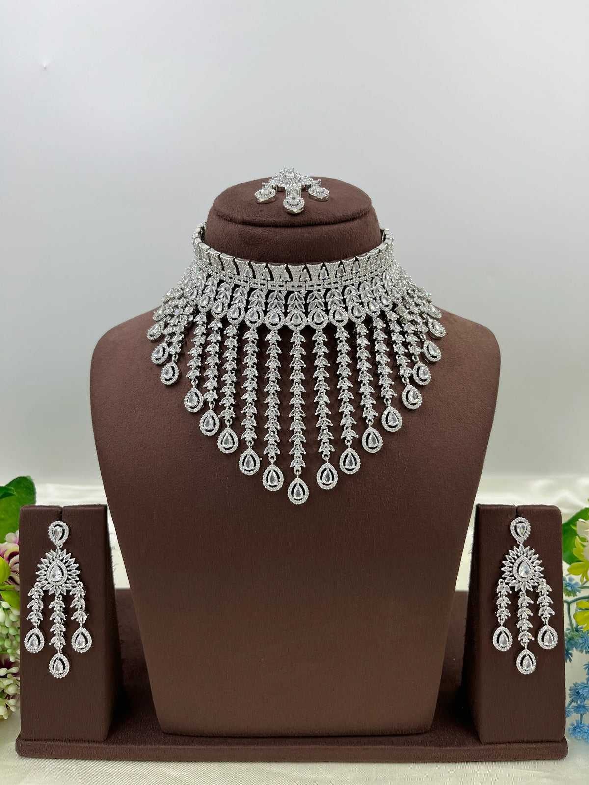💎 Diamond Vault Premium AD Necklace Set with Maangtika & Earrings – Bridal Elegance Redefined