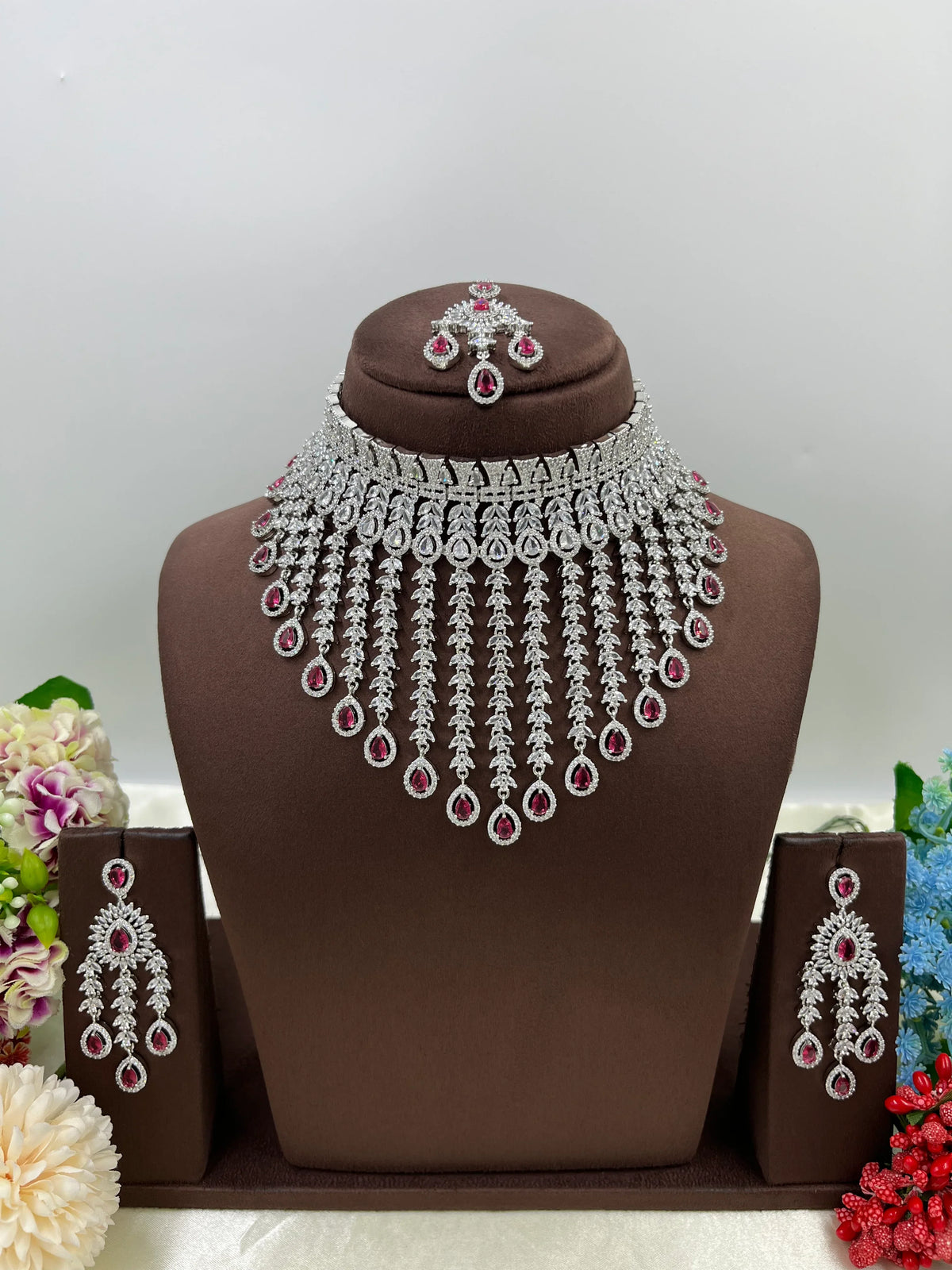💎 Diamond Vault Premium AD Necklace Set with Maangtika & Earrings – Bridal Elegance Redefined