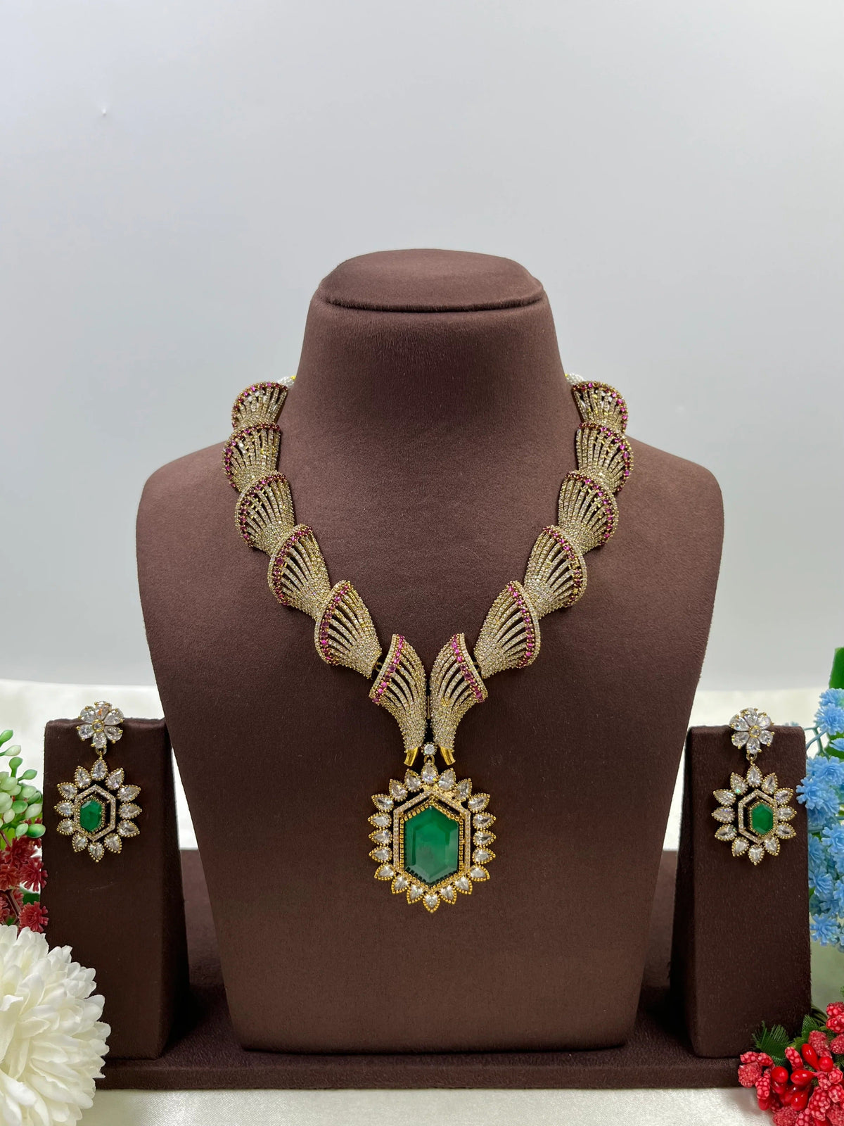 Bridal Victorian Kundan Necklace Set with Matching Earrings – Indian Jewellery Traditional Wedding Necklace Set