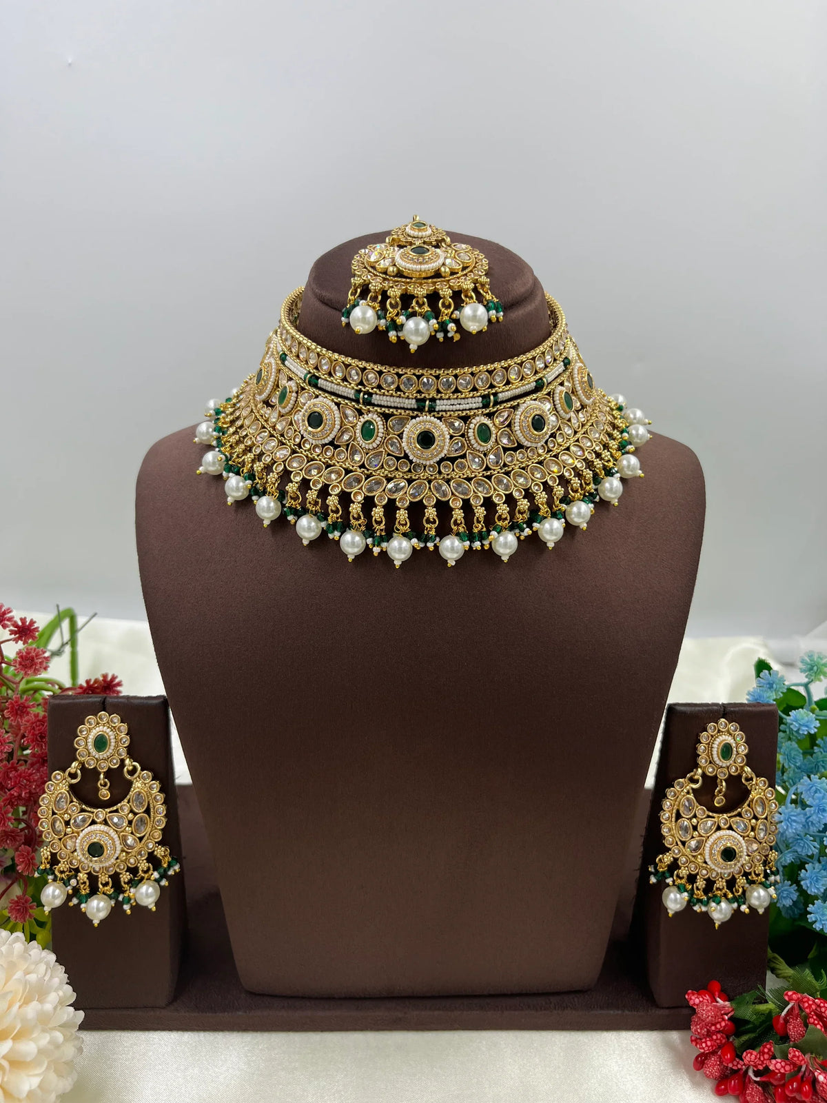Traditional Choker Necklace Set with Maangtika & Earrings – Royal Bridal Splendor