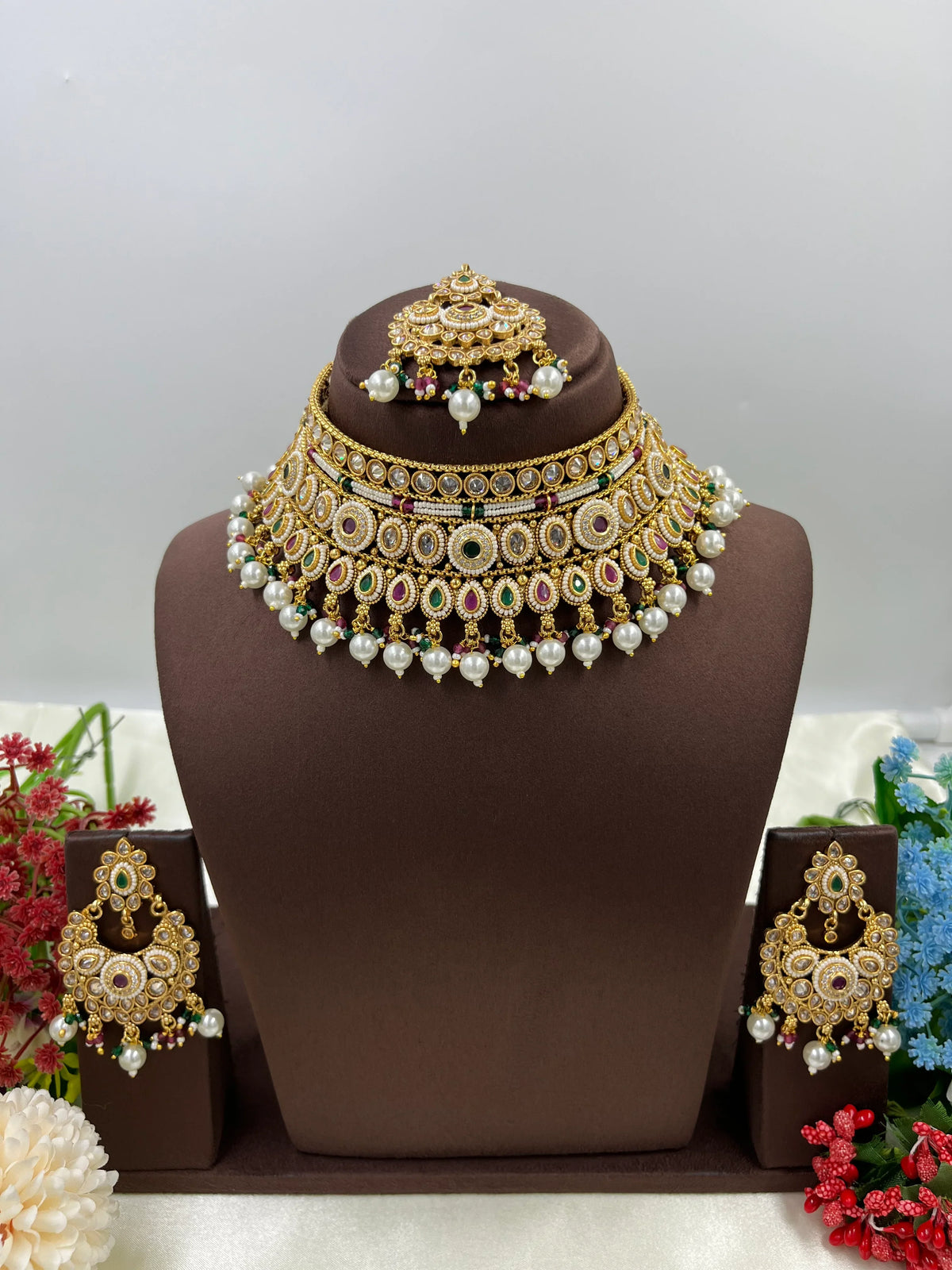 Traditional Choker Necklace Set with Maangtika & Earrings – Royal Bridal