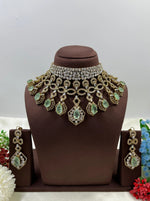 Royal Victorian Kundan Choker Necklace Set with Green Stone Drops & Matching Earrings – Indian Jewellery Bridal American Diamond Necklace Set