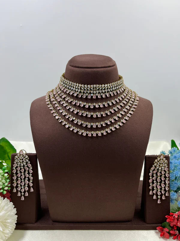 Victorian American Diamond Premium Necklace Set With Earning Luxury Bridal & Wedding Party Wear Jewellery for Women