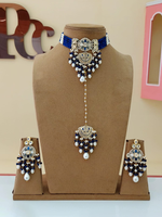 Bollywood Design Pearl Choker Earrings Maangtika Set, Indian Choker Set, Pakistani Pearl Choker Earrings Mangtika Set, Choker Jewelry Set