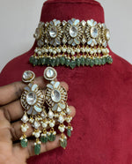 Rajsthani Floral Designed Polki Choker Earrings Set, Jaipuri Floral Polki Choker Set, Indian Choker Jewelry Set, Floral Indian Choker Set, Bollywood Floral Polki Choker Set, Polki Choker Set