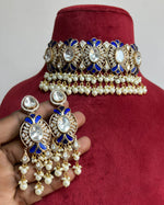 Rajsthani Floral Designed Polki Choker Earrings Set, Jaipuri Floral Polki Choker Set, Indian Choker Jewelry Set, Floral Indian Choker Set, Bollywood Floral Polki Choker Set, Polki Choker Set
