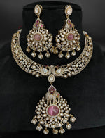 Jaipuri Elephant Inspired Polki Necklace Set, Rajsthani Elephant Designed Jewelry Set, Indian Elephant Polki Necklace Earrings Set