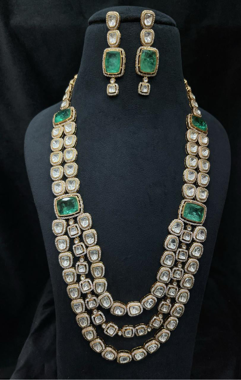 Tripple Layer Polki Statement Necklace Indian Jewelry Set, Tripple Layer Polki Jewelry Set, Indian Layered Polki Necklace Set, Bollywood Polki Statement Jewelry Set, Pakistani Wedding Jewelry Set