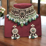 Indian Floral Earrings Elephant Inspired Choker Jewelry Set, Indian Polki Elephant Designed Jewelry Set, Bollywood Polki Choker Set