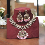 Indian Parrot Inspired Motif Polki Necklace Earrings Set, Indian Parrot Design Jewelry Set, Pakistani Motif Polki Necklace Set