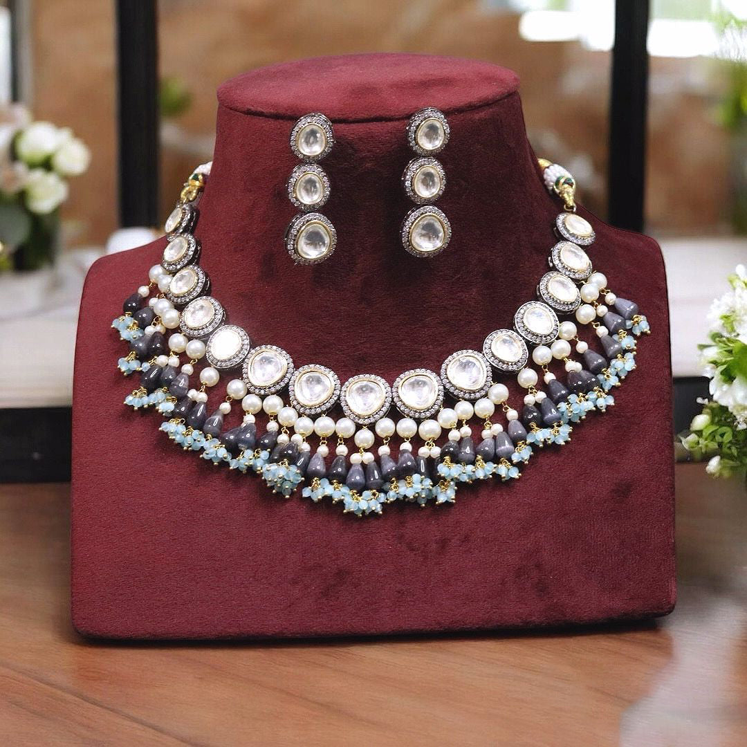 Exquisite Bridal Polki Pakistani Choker Earrings Set, Pakistani Silver Polki Jewelry Set, Indian Traditinal Jewelry Set, Bollywood Polki Choker Set