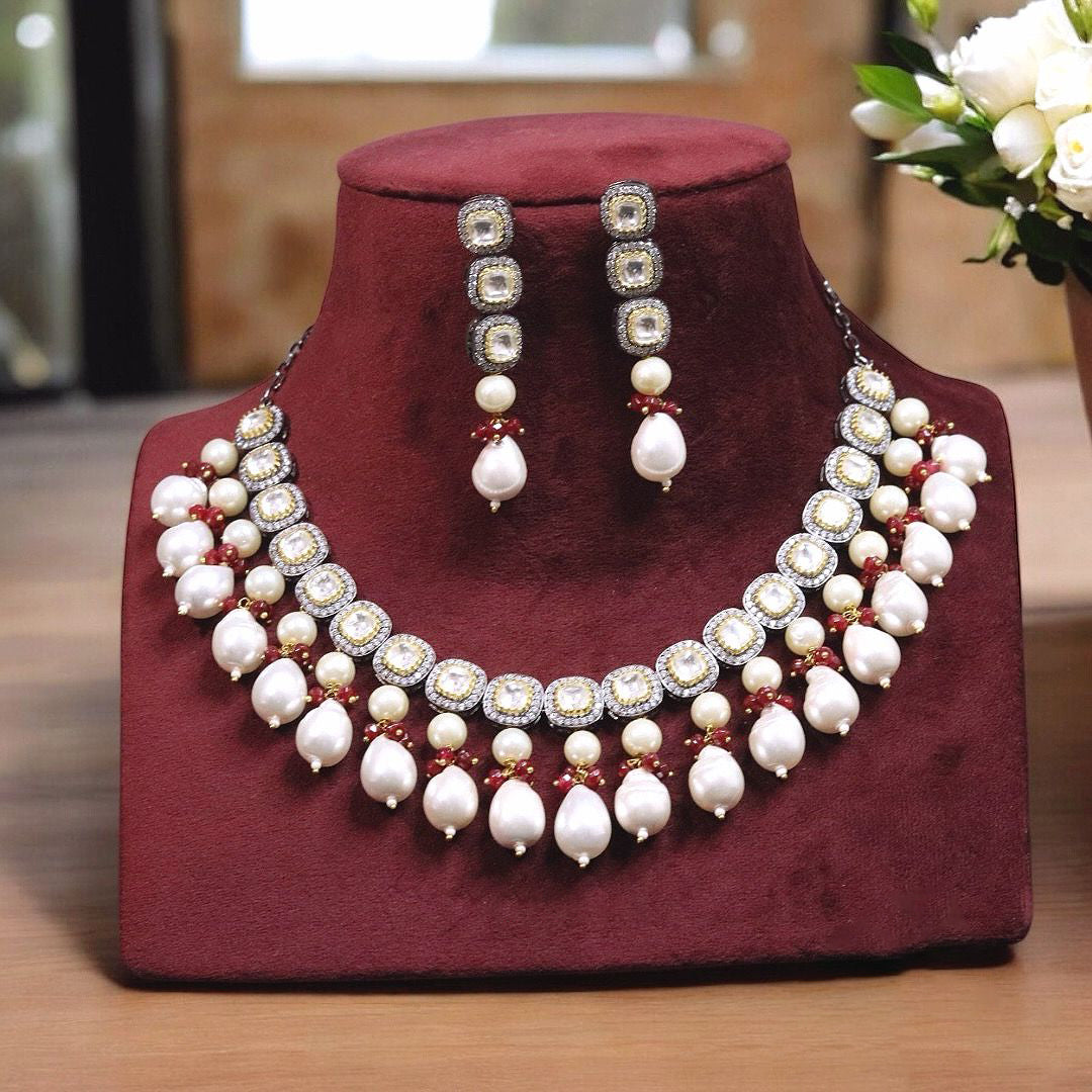 Punjabi TraditionalPolki Choker Earrings Set, Celebrity Polki White Jewelry Set, Indian Polki Choker Earrings Set, Punjabi Polki Choker Set