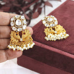 Indian Golden Floral Wedding Polki Earrings Set, Indian Golden Floral Jewelry Set, Pakistani Floral Earrings Set, Rajsthani Floral Jewelry Set