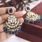 Elegant Blue Polki Indian Floral Earrings Set, Rajsthani Wedding Earrings Jewelry Set, Celebrity Earrings Set, Floral Earrings Set