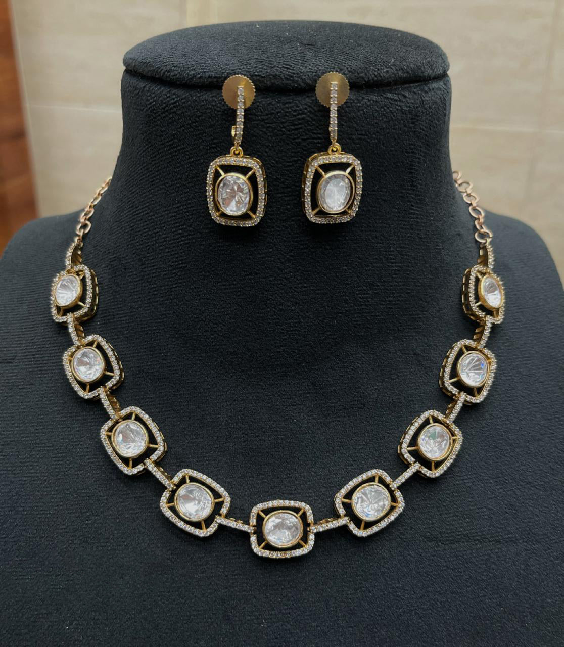 American Diamond Statement Choker Earrings Set, Celebrity AD Choker Set, Indian CZ Choker Earrings Set,Wedding AD Jewelry Set