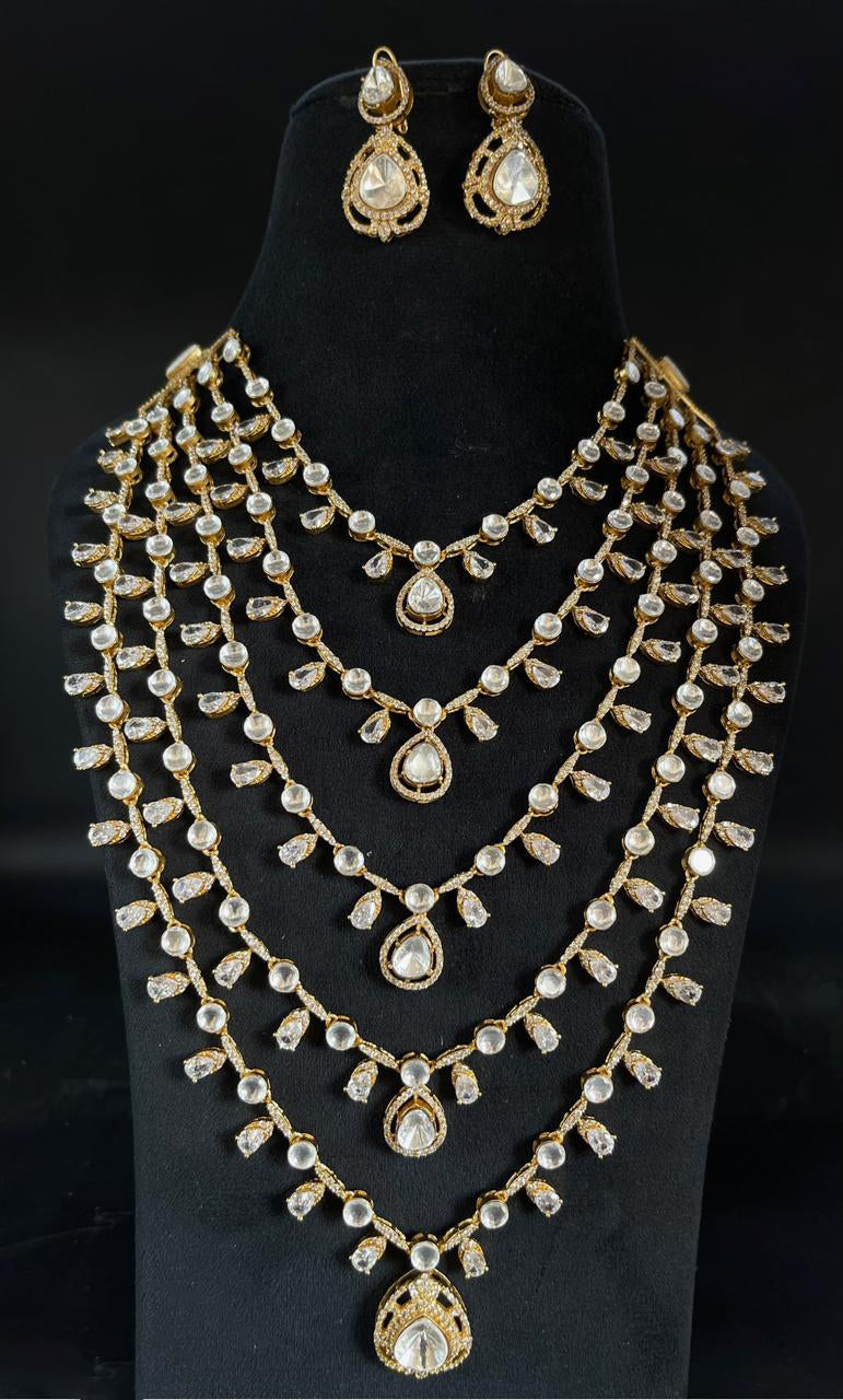 Pakistani Multi Layer Statement Polki Necklace Set, Polki Statement Pakistani Jewelry Set, Indian Layered Polki Necklace Set, Bollywood Statement Jewelry Set, Indian Celebrity Polki Layer Necklace Set