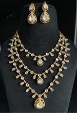 Tripple Layer Gold Plated Jaipuri Polki Necklace Set, Layered Polki Rajsthani Necklace Set, Gold Plated Indian Jewelry Set, Bollywood Layer Polki Necklace Set, Celebtiry Multi Layer Jewelry Set, Indian Layer Jewelry Set