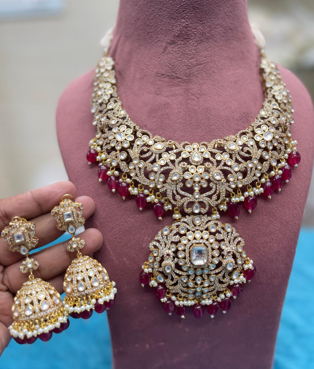 Exquisite Rajwadi Choker Emerald Drops Intricate Jhumkas, Rajsthani Traditional Choker Jhumka Set, Indian Choker Jhumka Jewelry Set, Pakistani Jewelry