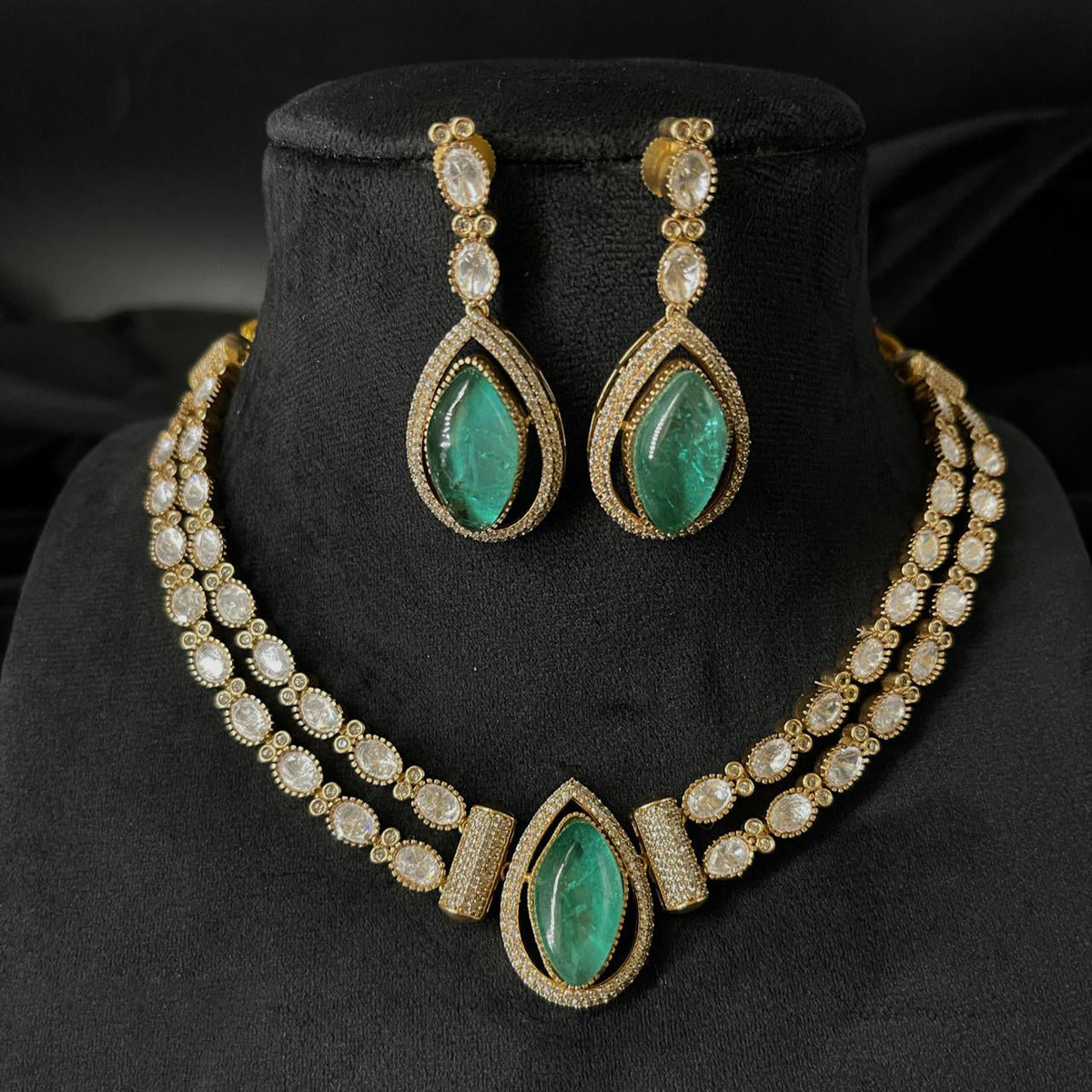 Mint Polki Indian Choker Earrings Jewelry Set, Double Layer Polki Indian Jewelry Set, Pakistani Mint Jewelry Set, Bollywood Mint Polki Choker Set, Celebrity Polki Jewelry Set, Wedding Jewelry Set